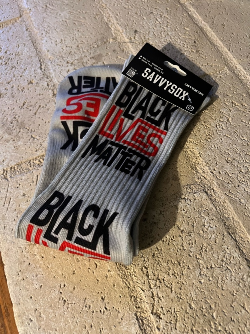 Savvy Grey Crew Socks with Black & Red 'Black Lives Matter' Graphic